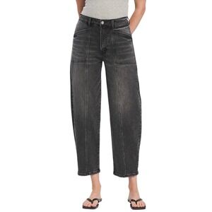 Flying Monkey Super High Rise Panel Detail Barrel Jeans Washed Black F5880 30/11